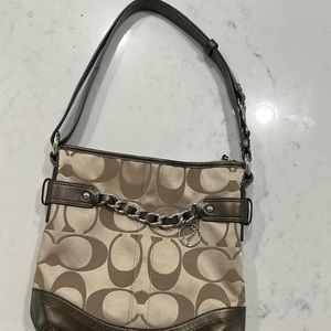 Coach Signature F19730 bronze brown & tan crossbody bag - EUC